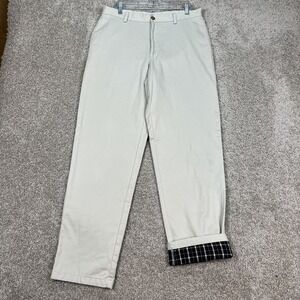 LL Bean Pants Mens 33x34 Khaki Straight Leg Flat Front Flannel Lined Natural Fit